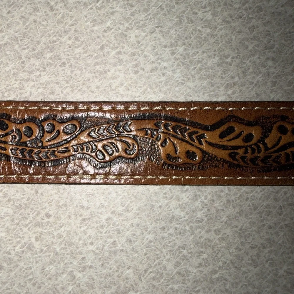 Nocona Boys Oval Buckle Bull Rider Tooled Floral Leather Belt 22